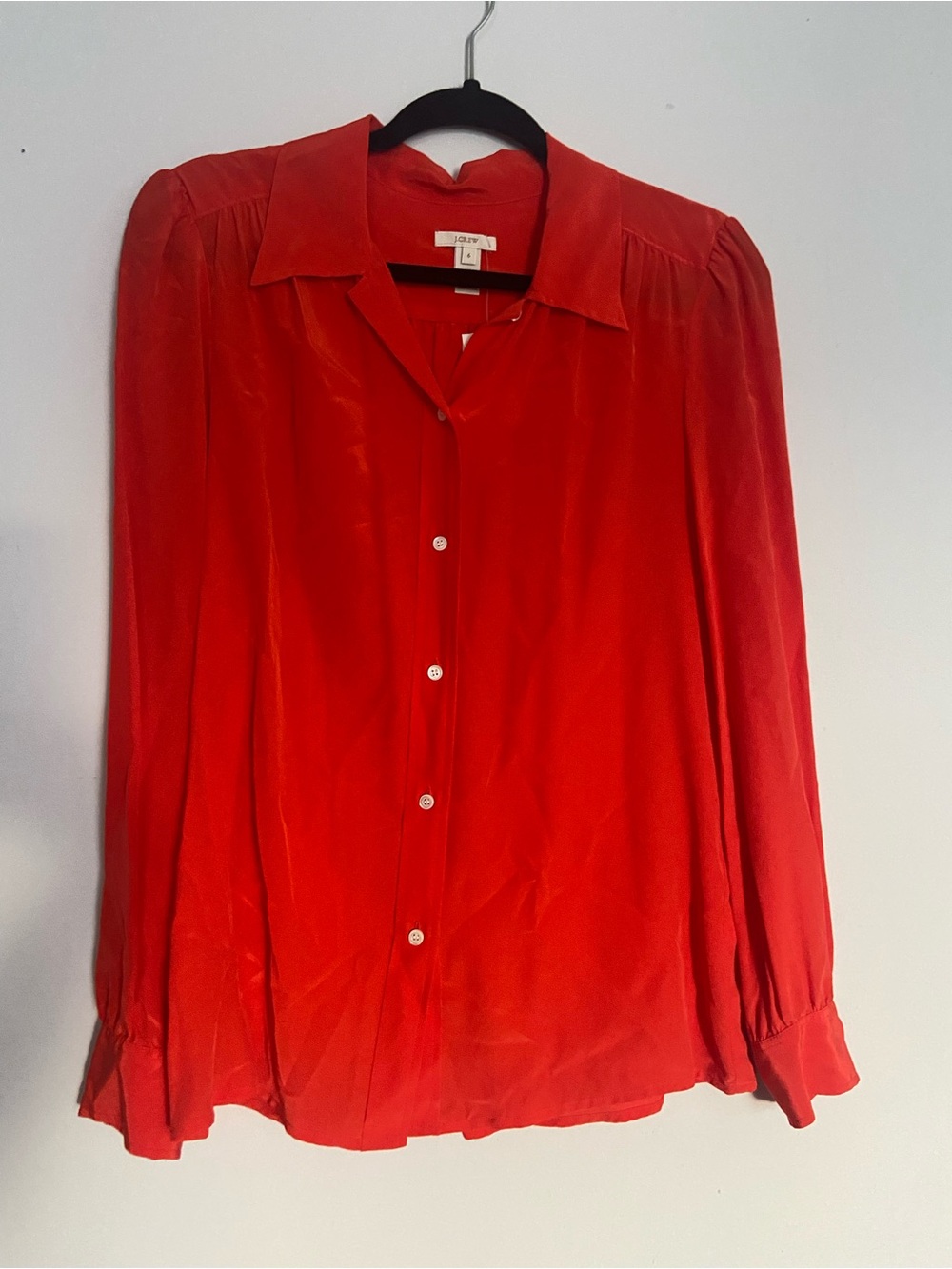BNWT NEW J.Crew 100% Silk Red Orange Button Down Shirt Top Blouse US Sz 6!